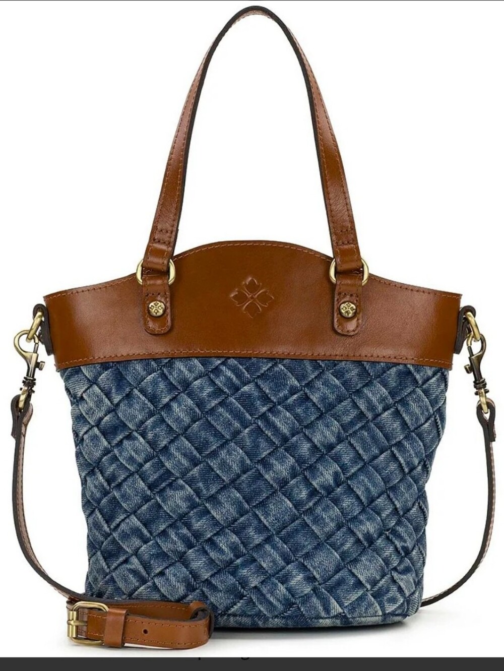 Patricia Nash Quilted Denim Top Handle Or  Crossbody Bag - Blue & Brown Leather